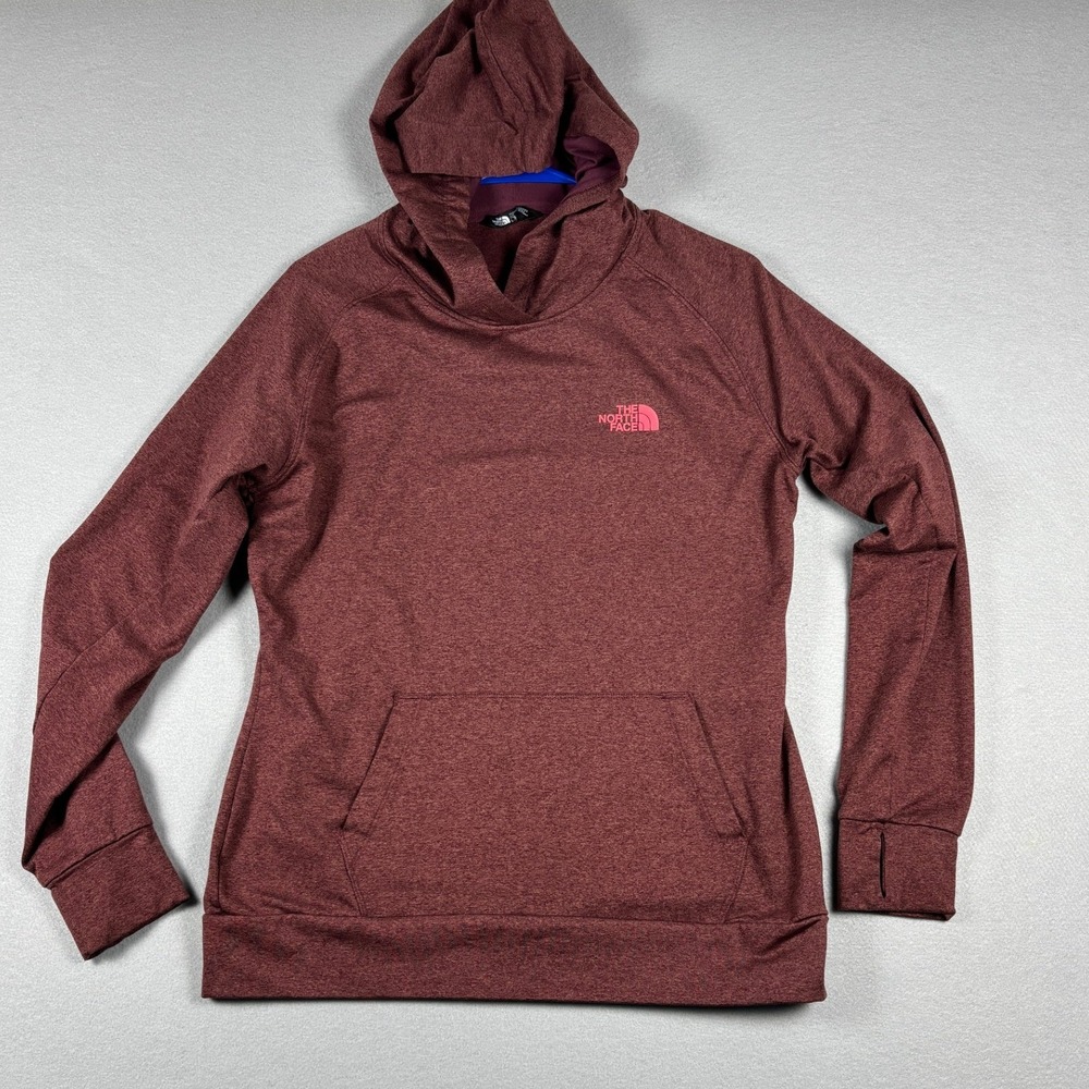 The North Face Pullover Hoodie Thumbhole Cuffs Fleece Lined Large Burgundy